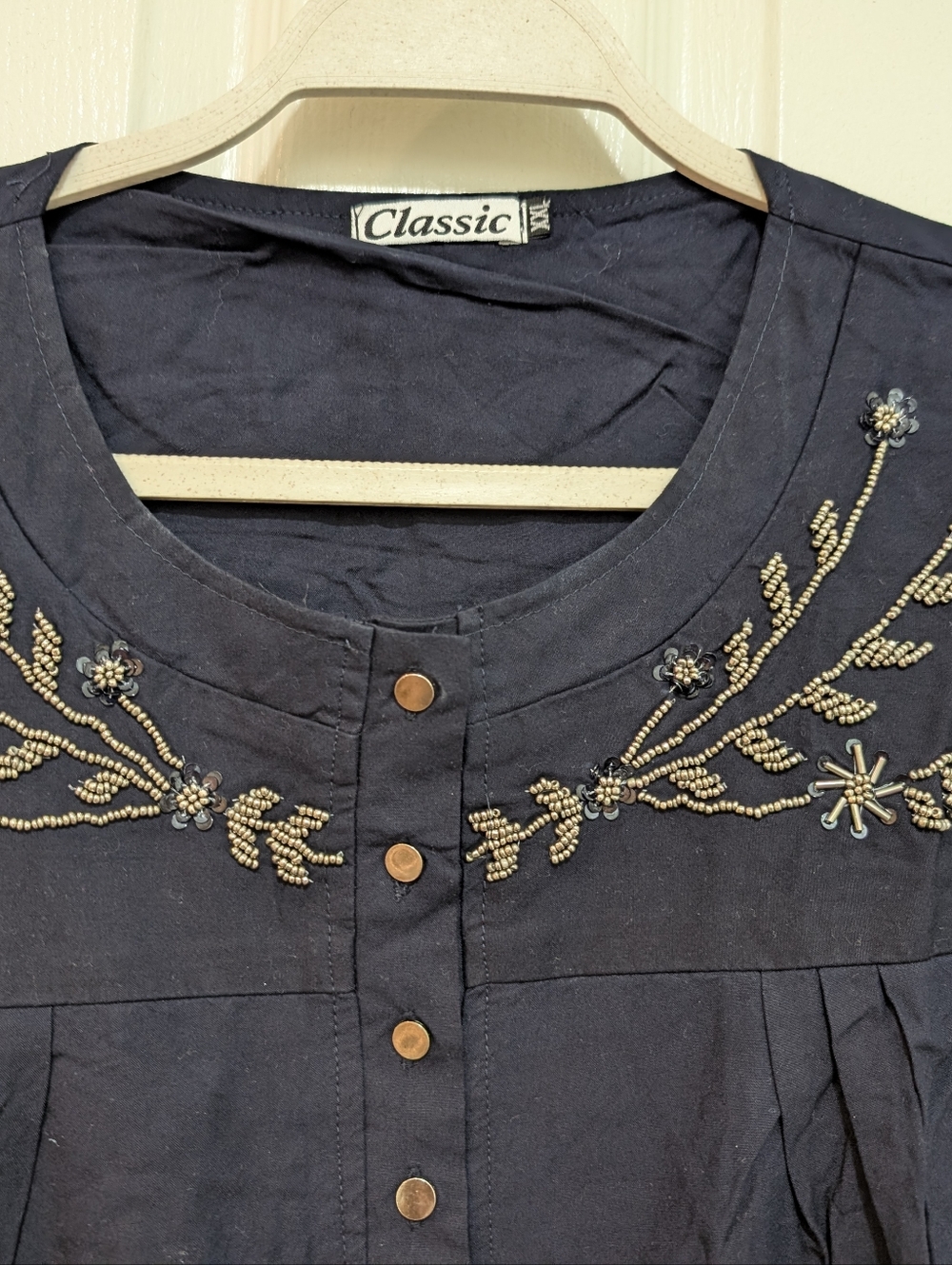 Classic Navy Embroidered Women’s Tunic Blouse